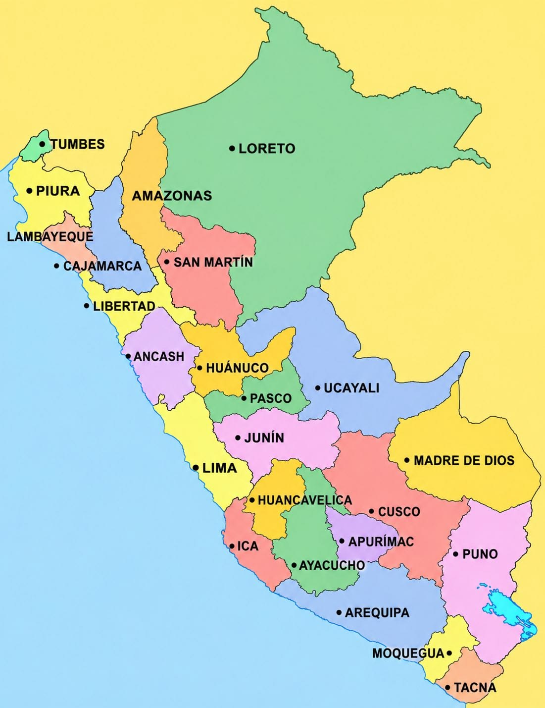 Mapa político del Perú con sus regiones